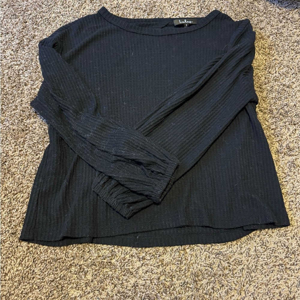 Lulu's Black Ribbed Long Sleeve Tee